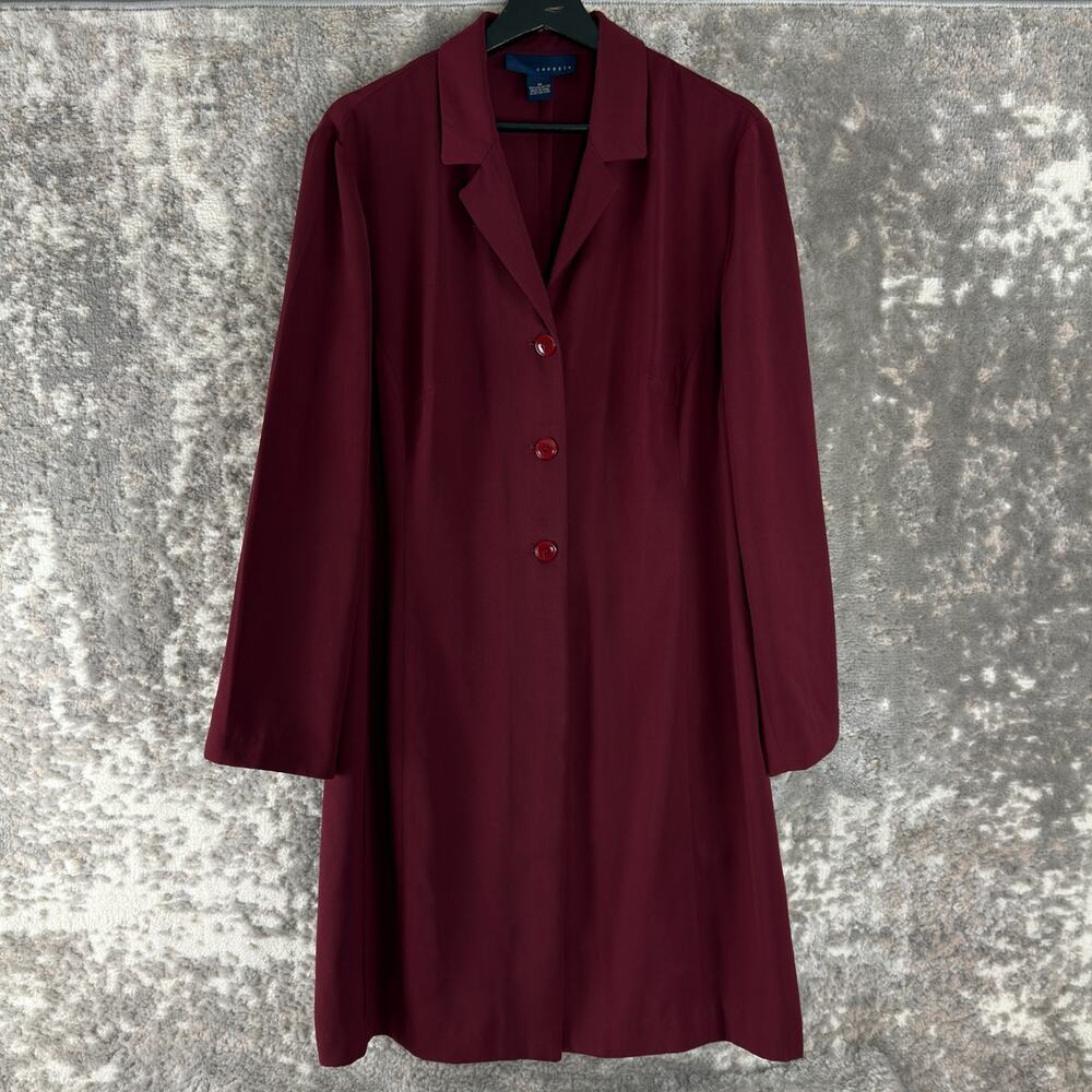 Venezia Size 16 Notched Trench Overcoat Notched Button Burgundy Long Sleeve